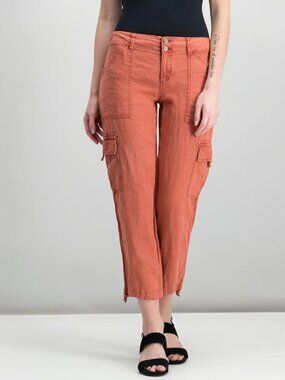 Sanctuary 100% Linen Crop Cargo Pants 28 Red Terracotta Casual Relaxed Lagenlook